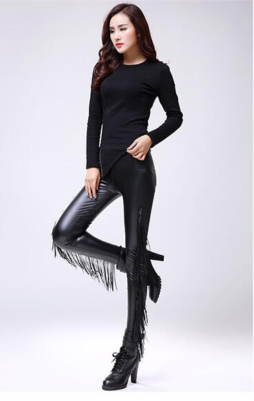 F8477 2016 women leggings fashion girl tassel leather leggings sexy punk pants